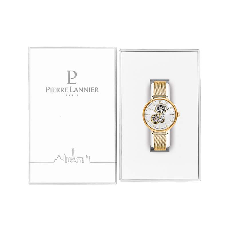 Montre PIERRE LANNIER Melodie homme automatique bracelet acier doré - vue D1