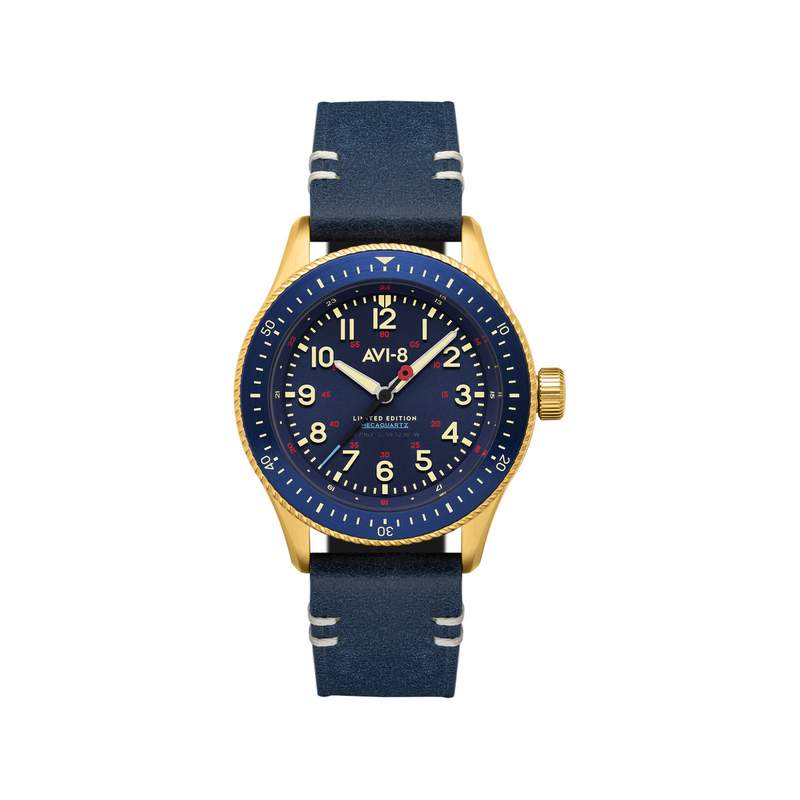 Montre AVI 8 Flyboyhomme bracelet cuir bleu - vue 1