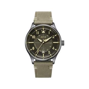 AVI 8 HawKer Hurricane Men's Automatic Watch, Stainless Steel with Khaki Green Leather Strap