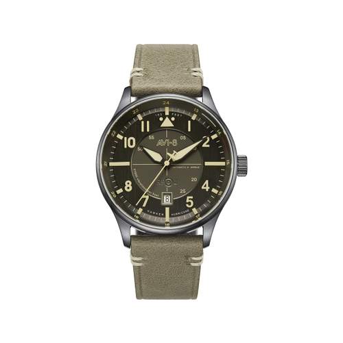 AVI 8 HawKer Hurricane Men's Automatic Watch, Stainless Steel with Khaki Green Leather Strap