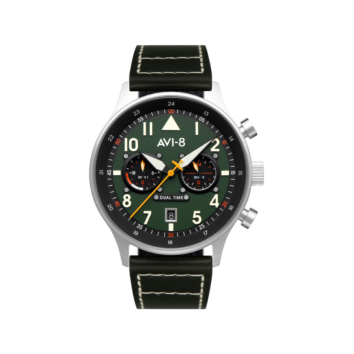 Montre AVI 8 Hawker Hurricane homme  acier bracelet cuir vert