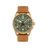 Montre AVI 8 Spitfire homme acier doré bracelet cuir caramel