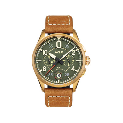 Montre AVI 8 Spitfire homme acier doré bracelet cuir caramel - vue 1