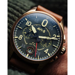 Montre AVI 8 Spitfire homme acier doré bracelet cuir caramel - vue D3