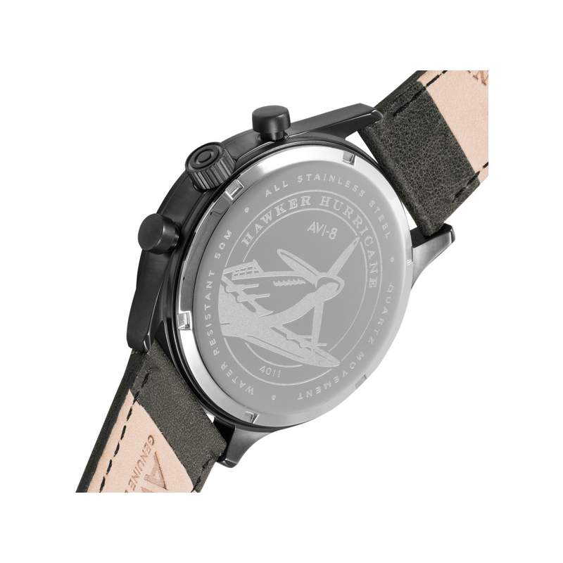 Montre AVI 8 Hawker Hurricane homme acier bracelet cuir gris - vue 3