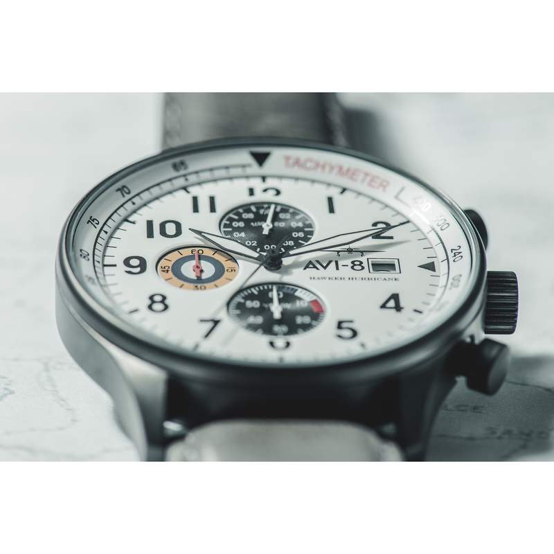 Montre AVI 8 Hawker Hurricane homme acier bracelet cuir gris - vue D3