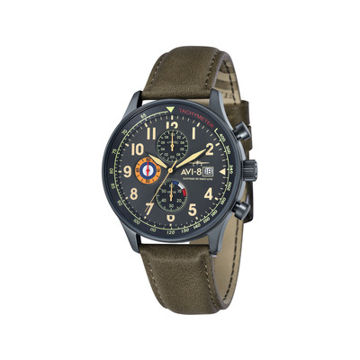 Montre AVI 8 Hawker Hurricane homme acier bracelet cuir vert kaki