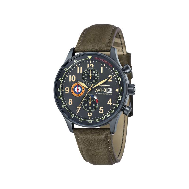Montre AVI 8 Hawker Hurricane homme acier bracelet cuir vert kaki - vue 1