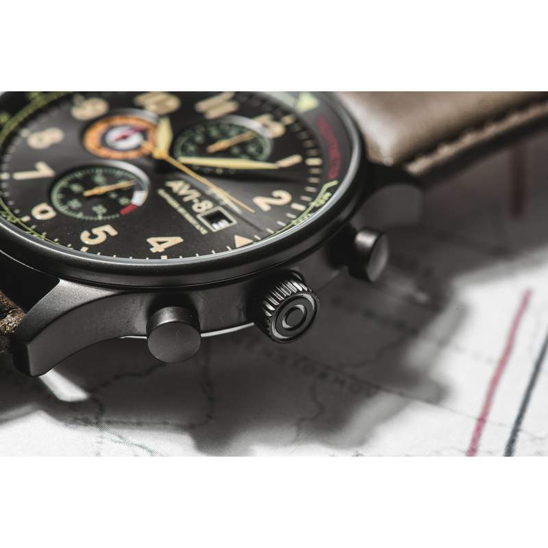 Montre AVI 8 Hawker Hurricane homme acier bracelet cuir vert kaki - vue 2