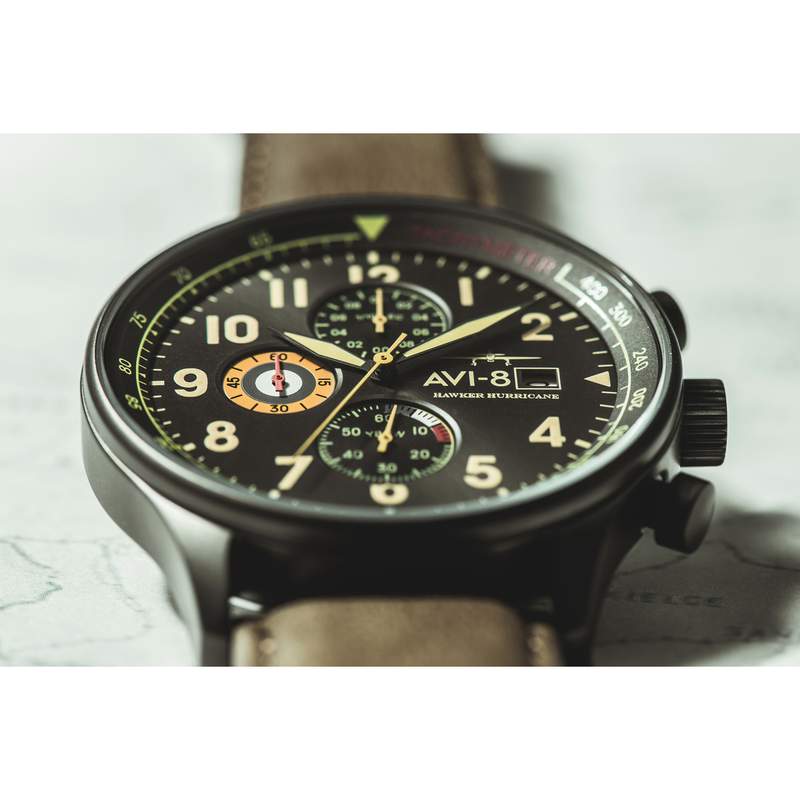 Montre AVI 8 Hawker Hurricane homme acier bracelet cuir vert kaki - vue D3