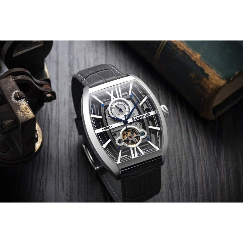 Montre EARNSHAW Holborn homme automatique bracelet cuir gris anthracite - vue D1