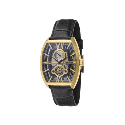 EARNSHAW Holborn automatic men's watch, gold-plated steel, brown leather strap