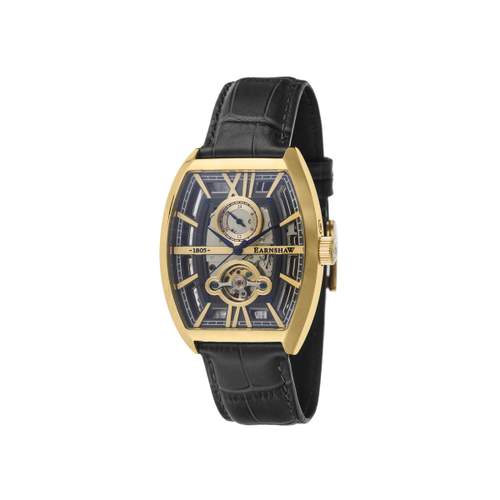 EARNSHAW Holborn automatic men's watch, gold-plated steel, brown leather strap