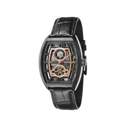 EARNSHAW Holborn automatic men's watch black steel black leather strap