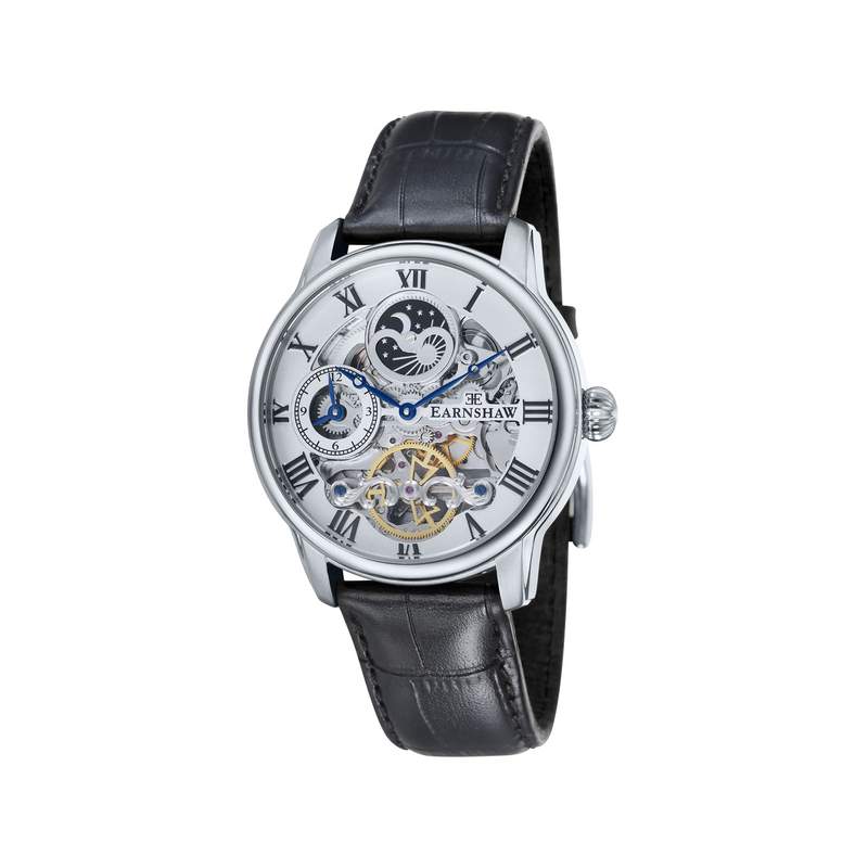 Montre EARNSHAW longitude homme automatique acier bracelet cuir noir - vue 1