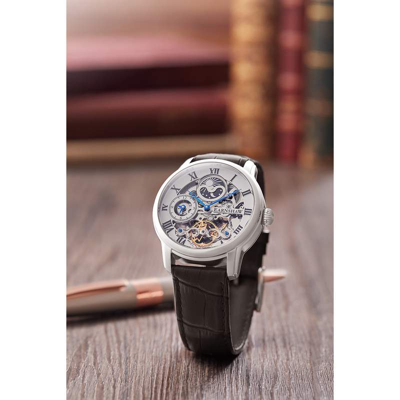 Montre EARNSHAW longitude homme automatique acier bracelet cuir noir - vue D1