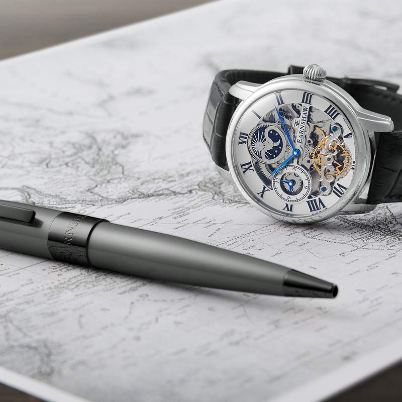 Montre EARNSHAW longitude homme automatique acier bracelet cuir noir - vue D2