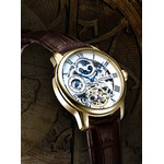Montre EARNSHAW Longitude homme automatique acier doré bracelet cuir marron - vue D1
