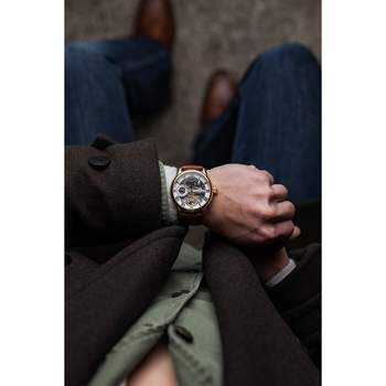Montre EARNSHAW Longitude homme automatique acier doré bracelet cuir marron