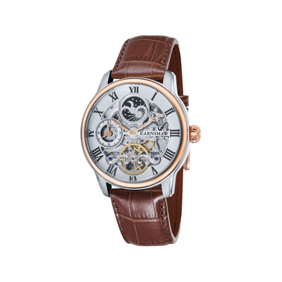 Montre EARNSHAW Longitude homme automatique acier bracelet cuir marron
