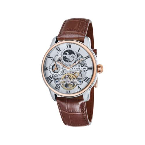 Montre EARNSHAW Longitude homme automatique acier bracelet cuir marron