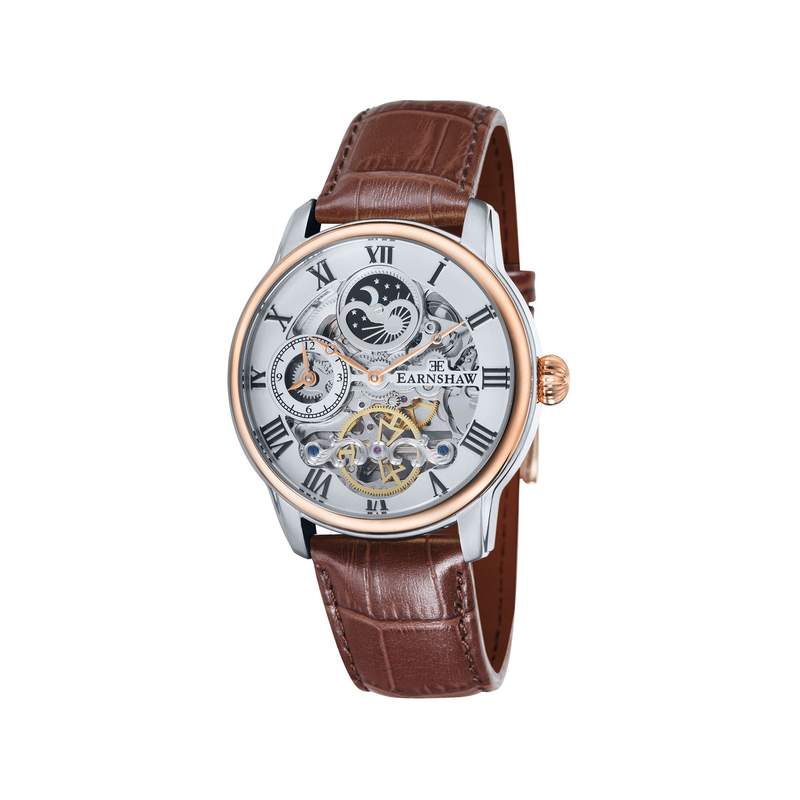 Montre EARNSHAW Longitude homme automatique acier bracelet cuir marron - vue 1