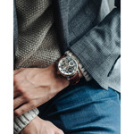Montre EARNSHAW Longitude homme automatique acier bracelet cuir marron - vue porté 2