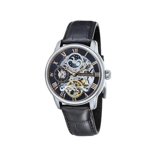 Montre EARNSHAW Longitude homme automatique acier bracelet cuir noir