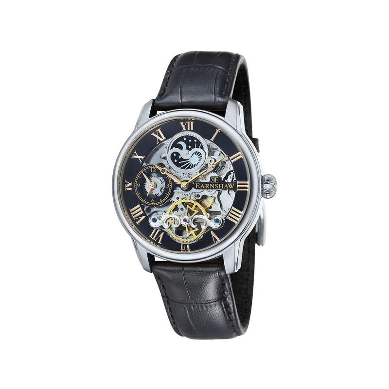 Montre EARNSHAW Longitude homme automatique acier bracelet cuir noir - vue 1