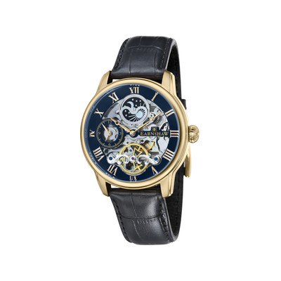 Montre EARNSHAW Longitude homme automatique acier doré bracelet cuir noir