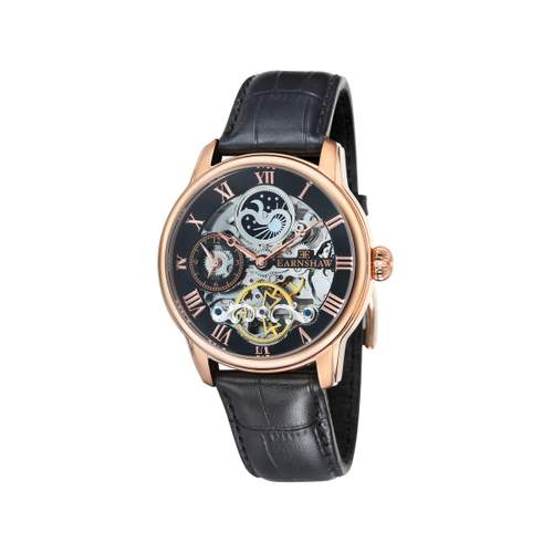 Montre EARNSHAW longitude homme automatique acier doré rose bracelet cuir noir