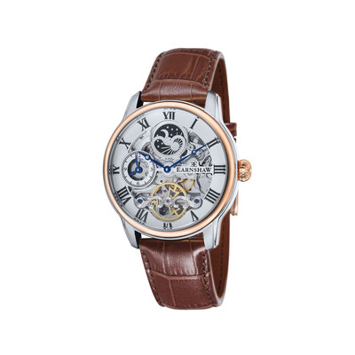 Montre EARNSHAW Longitude homme automatique acier bracelet cuir marron
