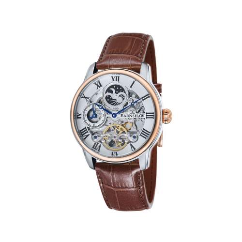 EARNSHAW Longitude automatic men's watch steel brown leather strap