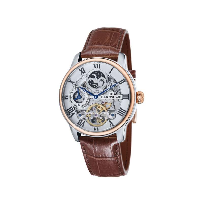 Montre EARNSHAW Longitude homme automatique acier bracelet cuir marron - vue 1