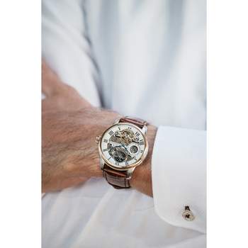 EARNSHAW Longitude herenhorloge, automatisch, roestvrij staal, bruine leren band