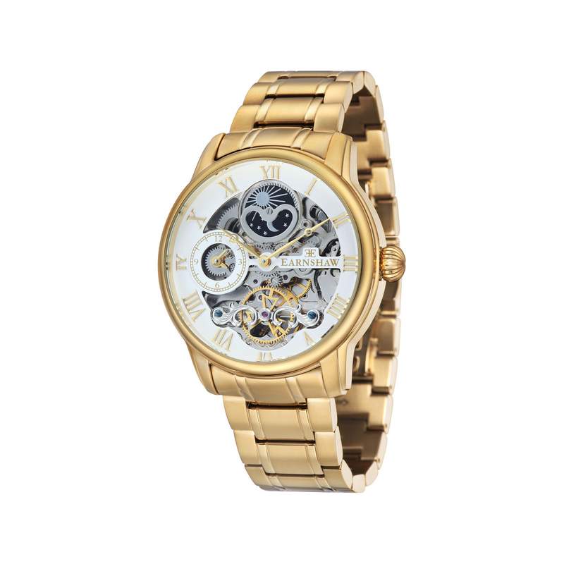Montre EARNSHAW Longitude homme automatique acier noir bracelet cuir marron - vue 1