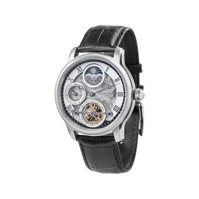 Montre EARNSHAW Longitude Shadow homme automatique acier bracelet cuir noir - vue 1