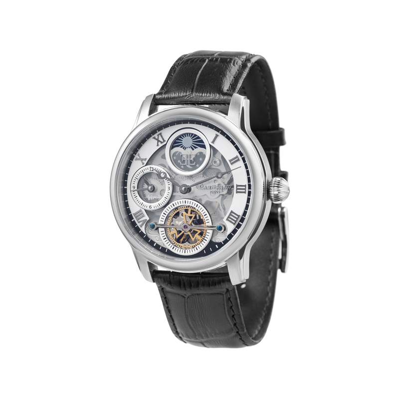 Montre EARNSHAW Longitude Shadow homme automatique acier bracelet cuir noir - vue 1
