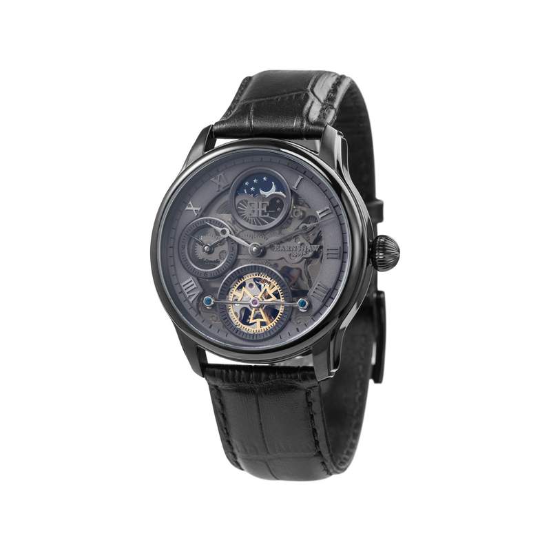 Montre EARNSHAW Longitude Shadow homme automatique acier noir bracelet cuir noir - vue 1