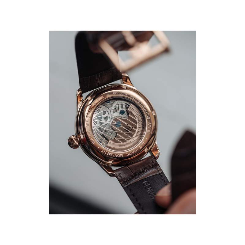 Montre EARNSHAW Longitude Shadow homme automatique acier noir bracelet cuir noir - vue 3