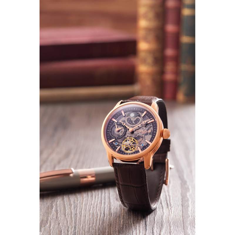 Montre EARNSHAW Longitude Shadow homme automatique acier noir bracelet cuir noir - vue D1