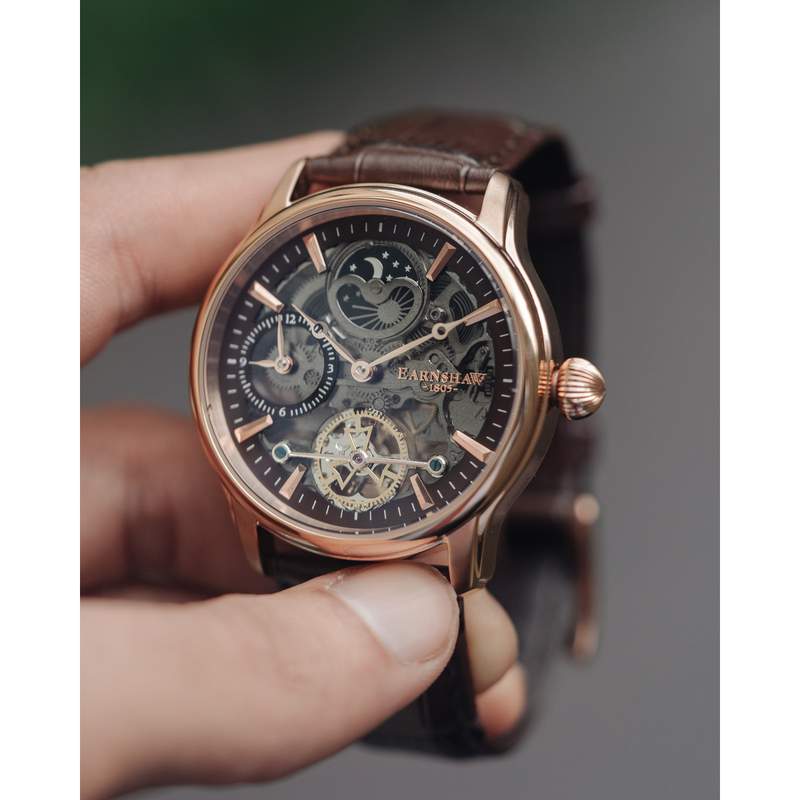 Montre EARNSHAW Longitude Shadow homme automatique acier noir bracelet cuir noir - vue D2