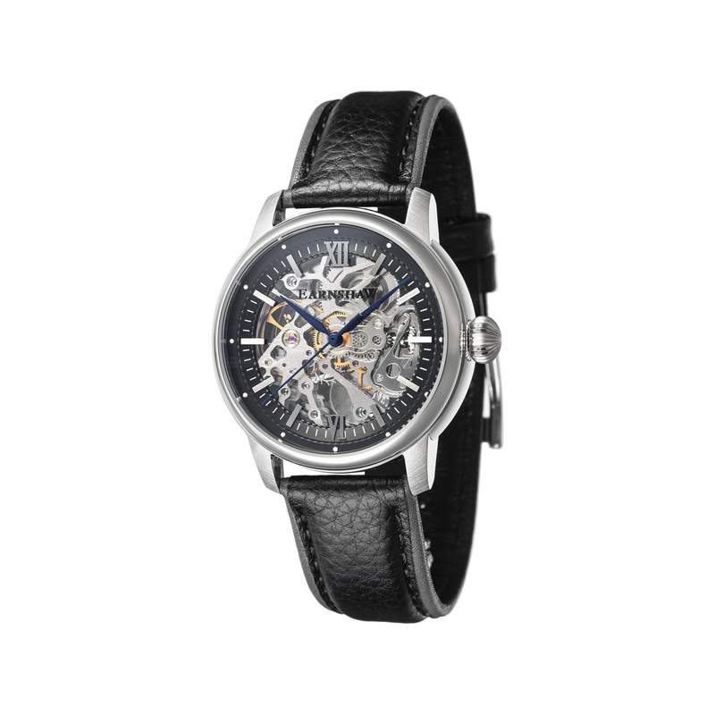 Montre EARNSHAW Cornwall homme automatique acier bracelet cuir noir - vue 1