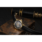 Montre EARNSHAW Cornwall homme automatique acier doré bracelet cuir noir - vue D1