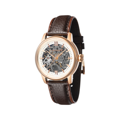 Montre EARNSHAW Cornwall homme automatique acier doré rose bracelet cuir marron - vue 1