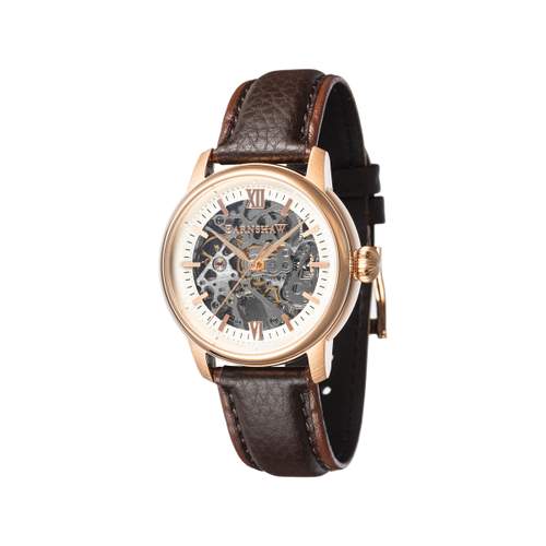 Montre EARNSHAW Cornwall homme automatique acier doré rose bracelet cuir marron