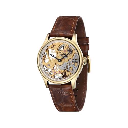 Montre EARNSHAW Bauer homme automatique acier doré bracelet cuir marron