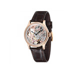 Montre EARNSHAW Bauer homme automatique acier doré rose bracelet cuir marron foncé - vue 1