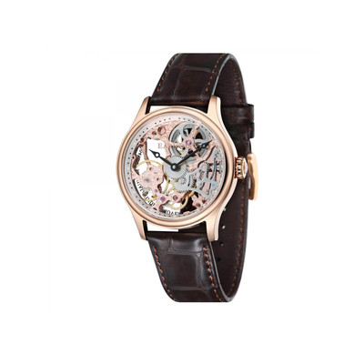 Montre EARNSHAW Bauer homme automatique acier doré rose bracelet cuir marron foncé