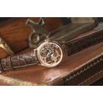 Montre EARNSHAW Bauer homme automatique acier doré rose bracelet cuir marron foncé - vue D1